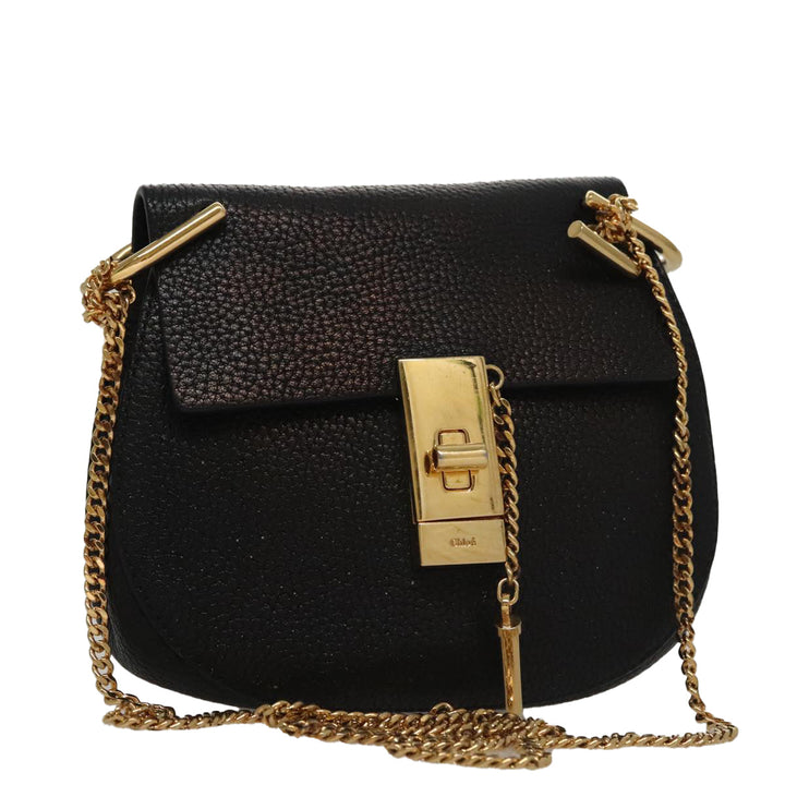 Chloe Chain Shoulder Bag Leather Black Gold 108376