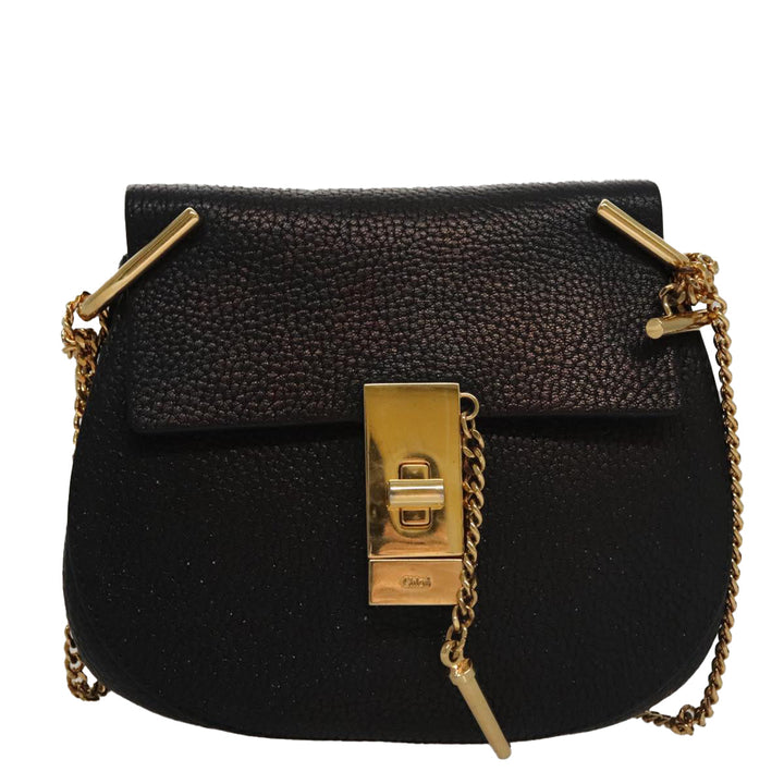 Chloe Chain Shoulder Bag Leather Black Gold 108376