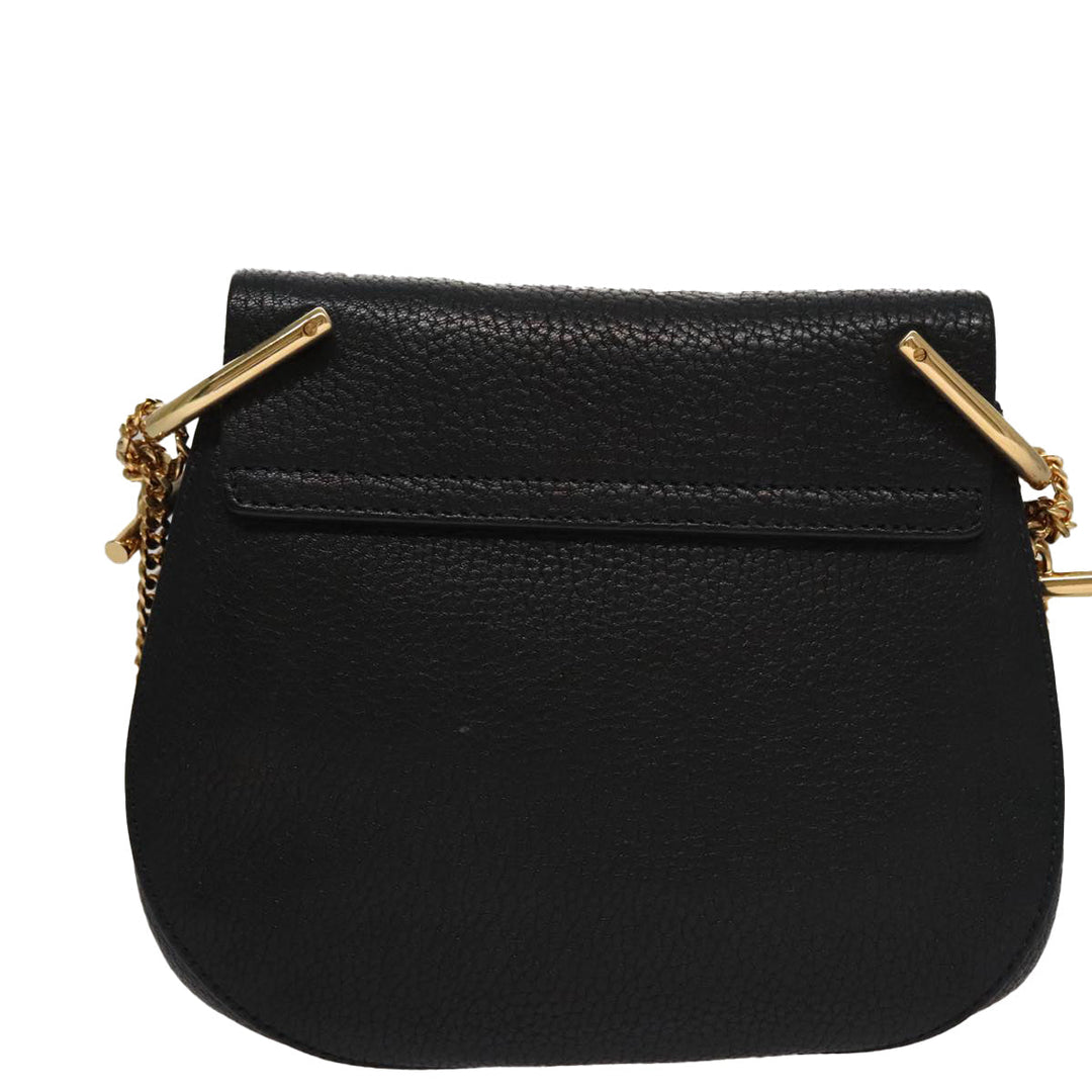 Chloe Chain Shoulder Bag Leather Black Gold 108376