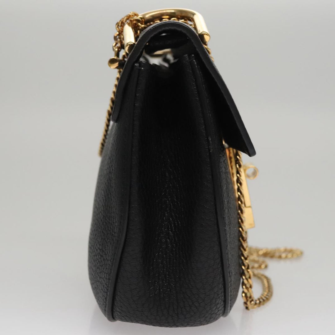 Chloe Chain Shoulder Bag Leather Black Gold 108376