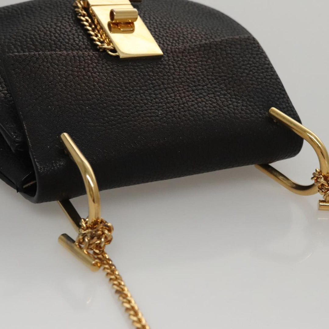 Chloe Chain Shoulder Bag Leather Black Gold 108376