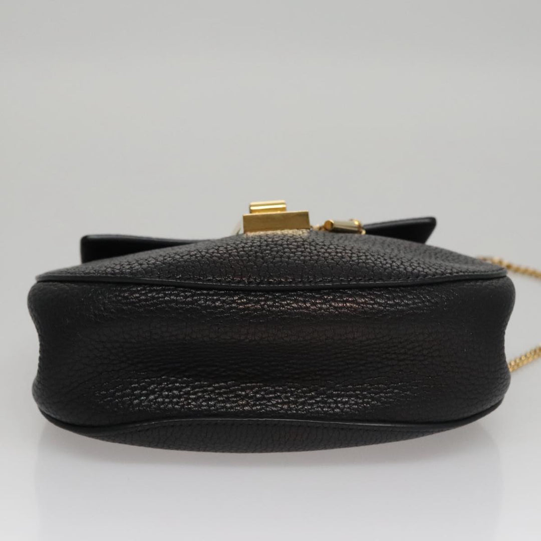 Chloe Chain Shoulder Bag Leather Black Gold 108376