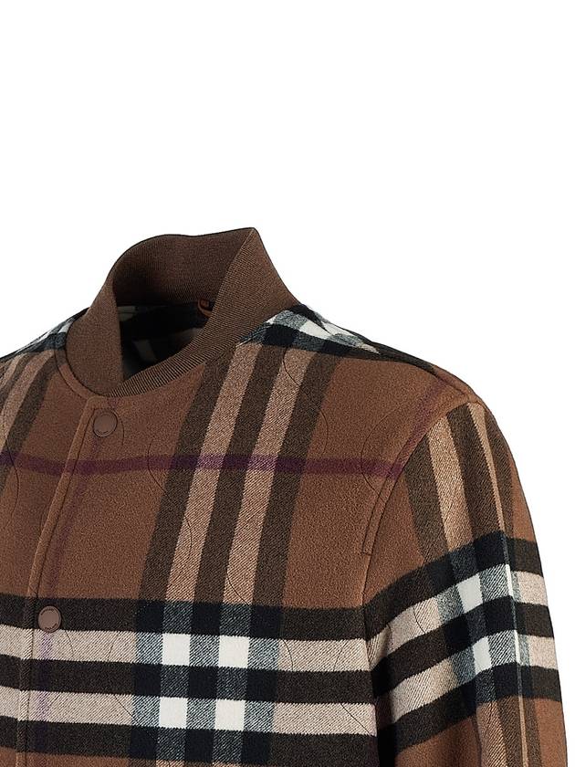 Burberry Quilted Check Wool Blend Bomber Jacket Dark Birch Brown