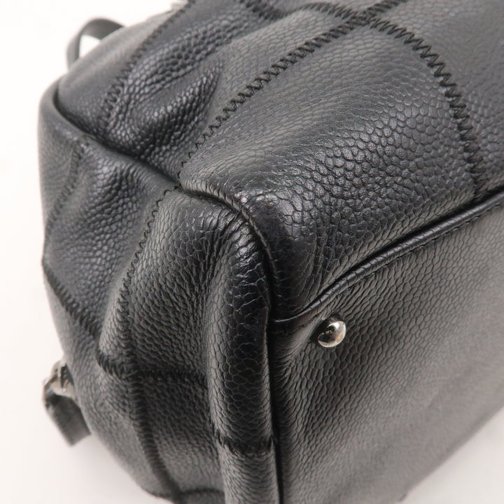 Top Quality Chanel Chocolate Bar Caviar Skin Boston Bag Black A26135