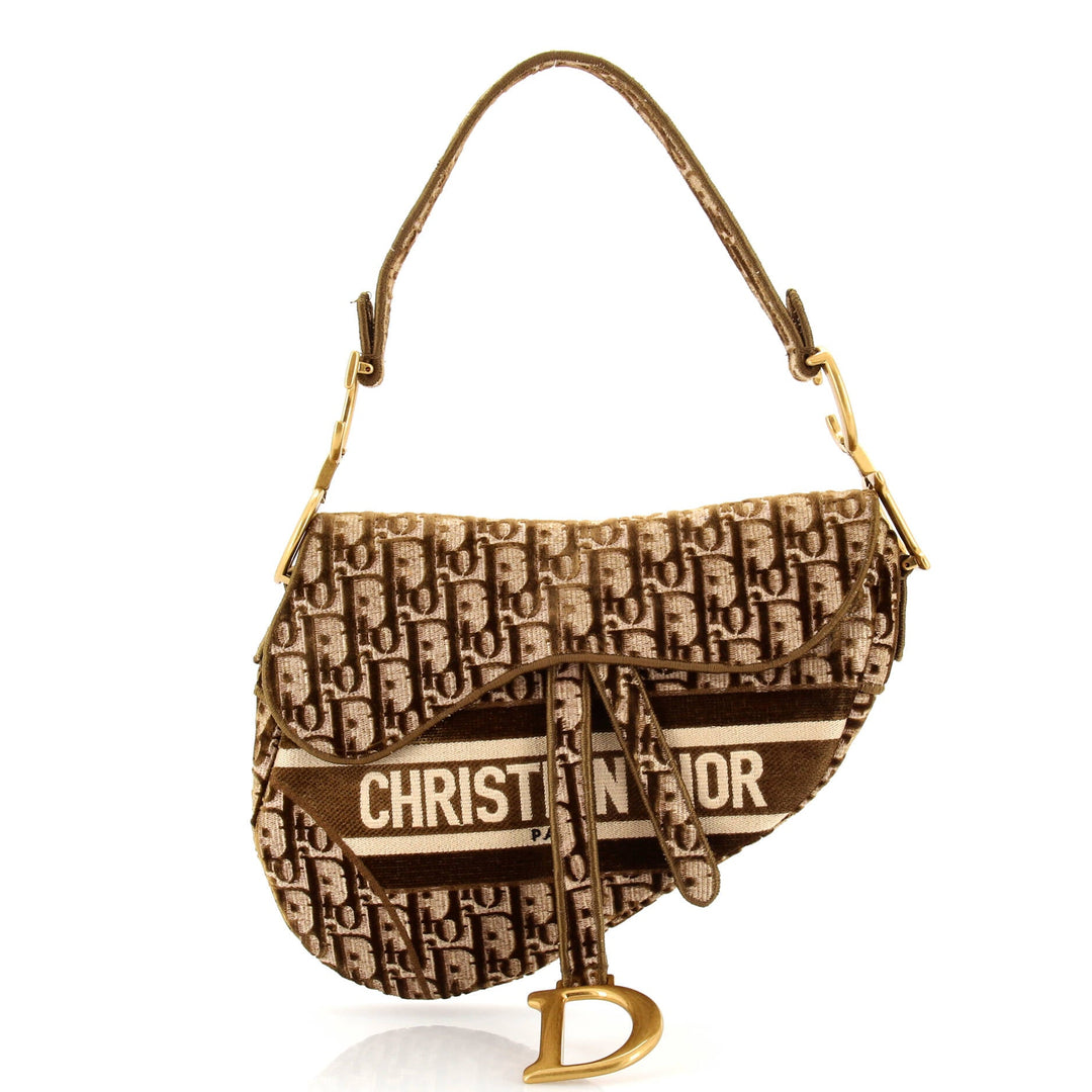 Top quality Dior Saddle Handbag Logo Embroidered Oblique Velvet Medium