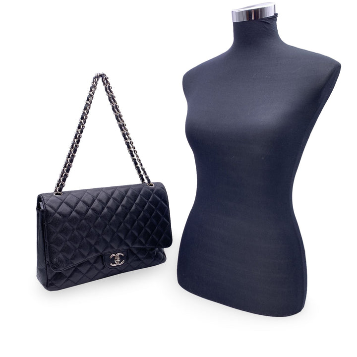Chanel Black Quilted Caviar Maxi Timeless Classic 2.55 Double New Bag