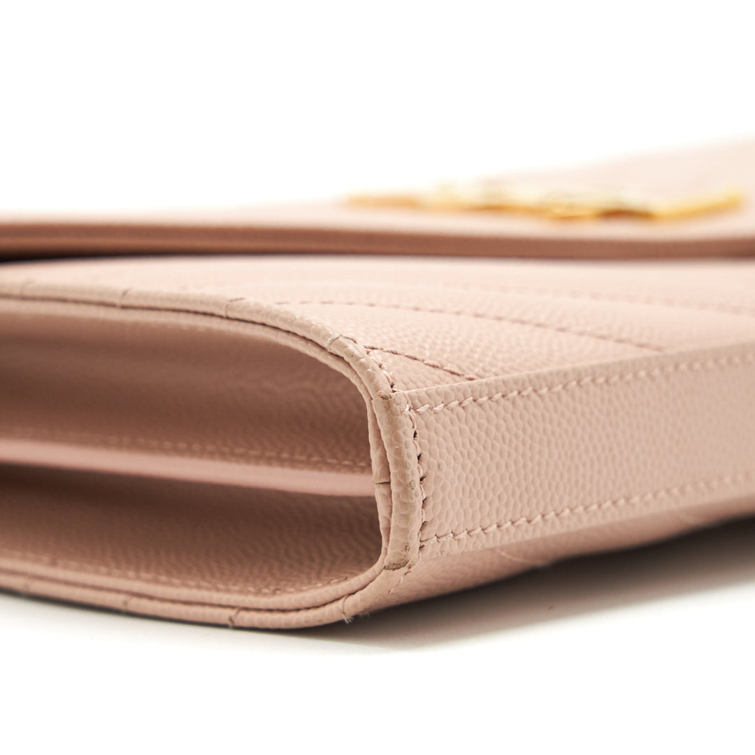 Saint Laurent/YSL Cassandre Matelasse Chain Wallet Grained Calfskin Pale Blush GHW