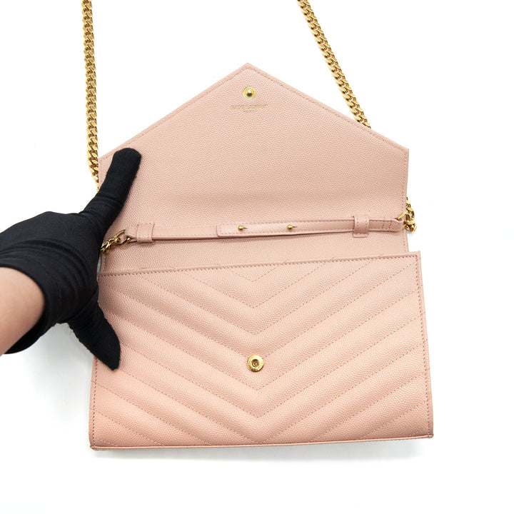 Saint Laurent/YSL Cassandre Matelasse Chain Wallet Grained Calfskin Pale Blush GHW