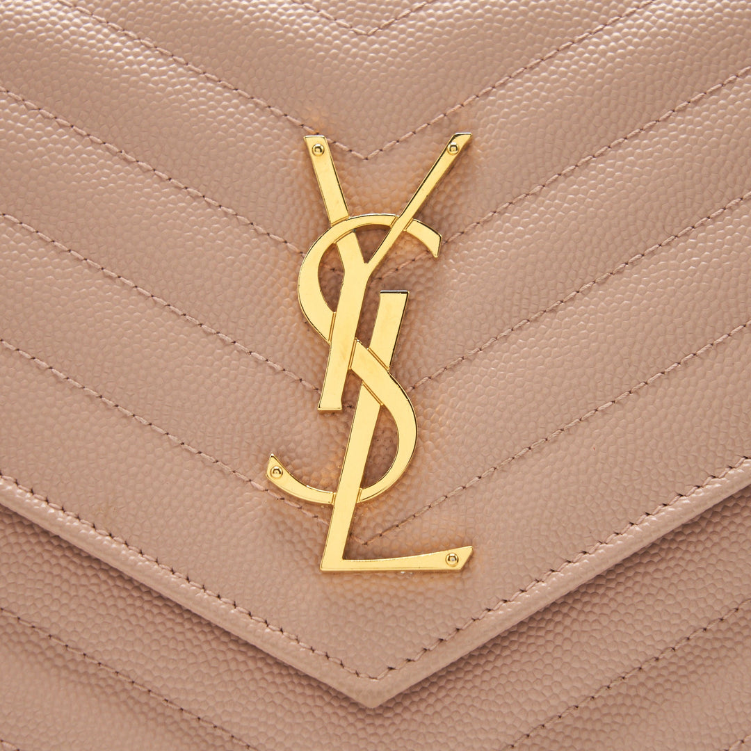 Saint Laurent/YSL Cassandre Matelasse Chain Wallet Grained Calfskin Pale Blush GHW