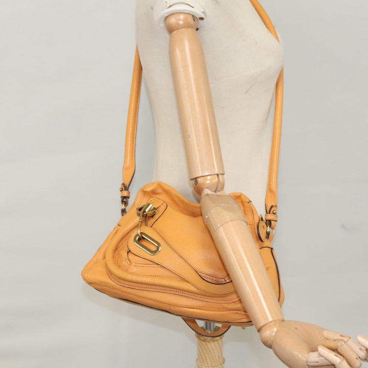 Chloe Paraty Hand Bag Leather Beige Gold 111039
