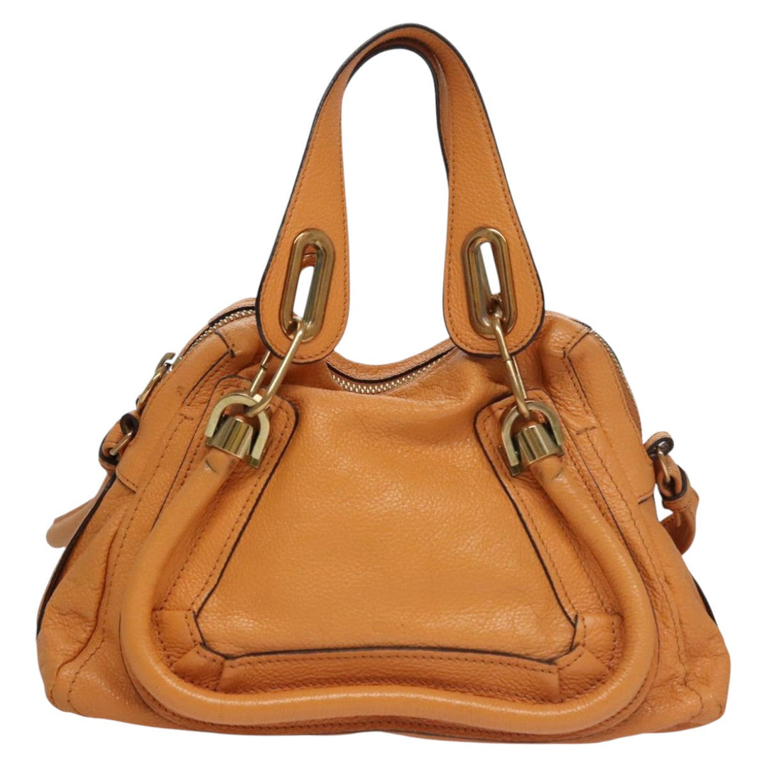 Chloe Paraty Hand Bag Leather Beige Gold 111039
