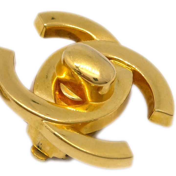 Top Quality Chanel CC Turnlock Earrings Clip-On Gold Large 97P