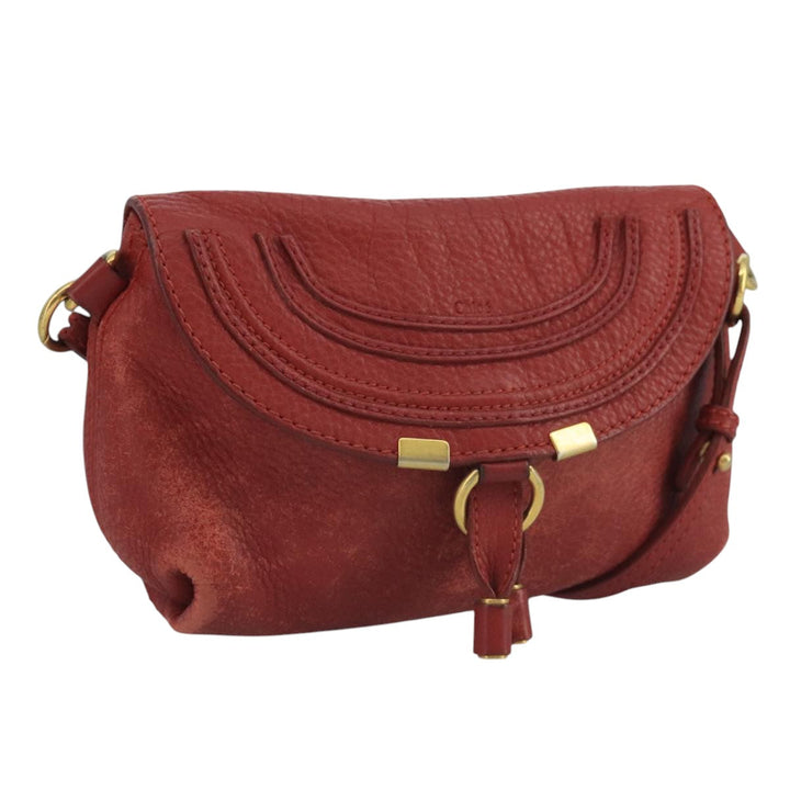 Chloe Mercy Shoulder Bag Leather Red Gold 111189