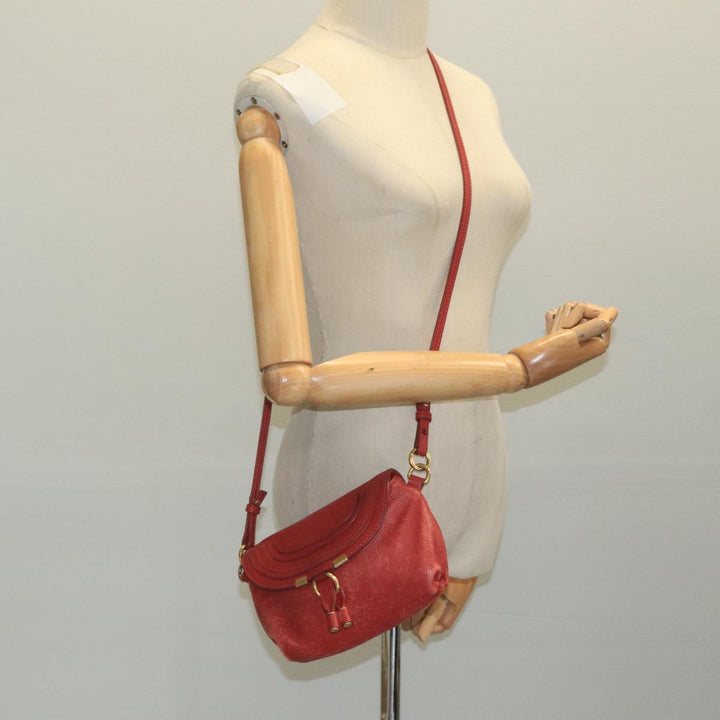 Chloe Mercy Shoulder Bag Leather Red Gold 111189
