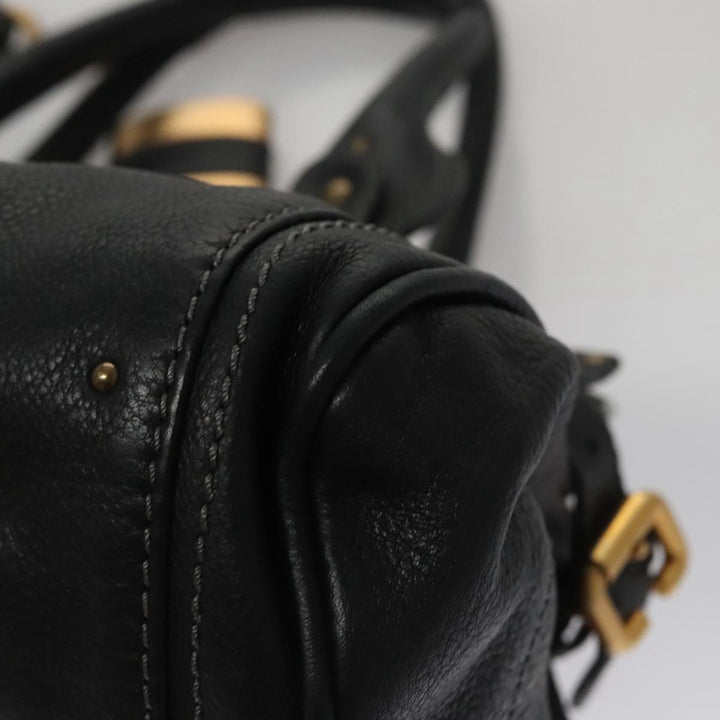 Chloe Paddington Hand Bag Leather Black Silver 111191