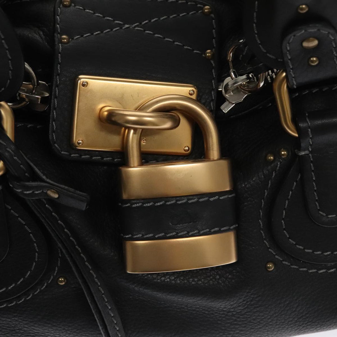 Chloe Paddington Hand Bag Leather Black Silver 111191
