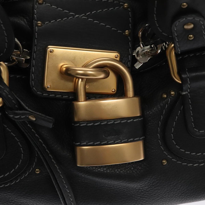 Chloe Paddington Hand Bag Leather Black Silver 111191