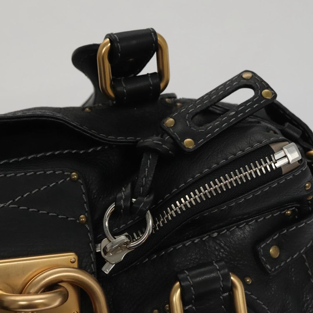 Chloe Paddington Hand Bag Leather Black Silver 111191