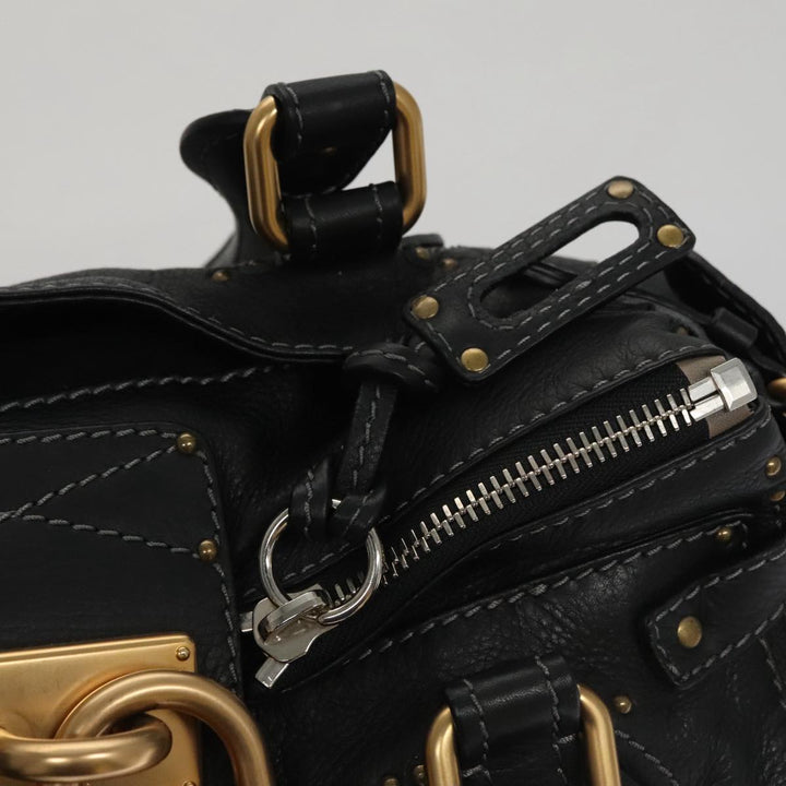 Chloe Paddington Hand Bag Leather Black Silver 111191