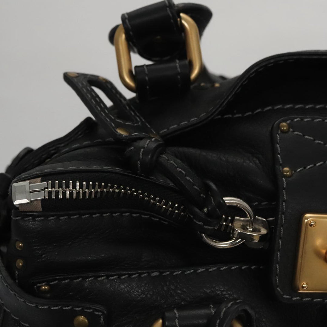 Chloe Paddington Hand Bag Leather Black Silver 111191