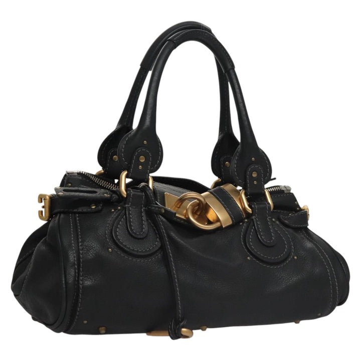 Chloe Paddington Hand Bag Leather Black Silver 111191