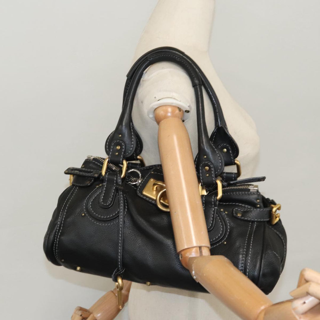 Chloe Paddington Hand Bag Leather Black Silver 111191