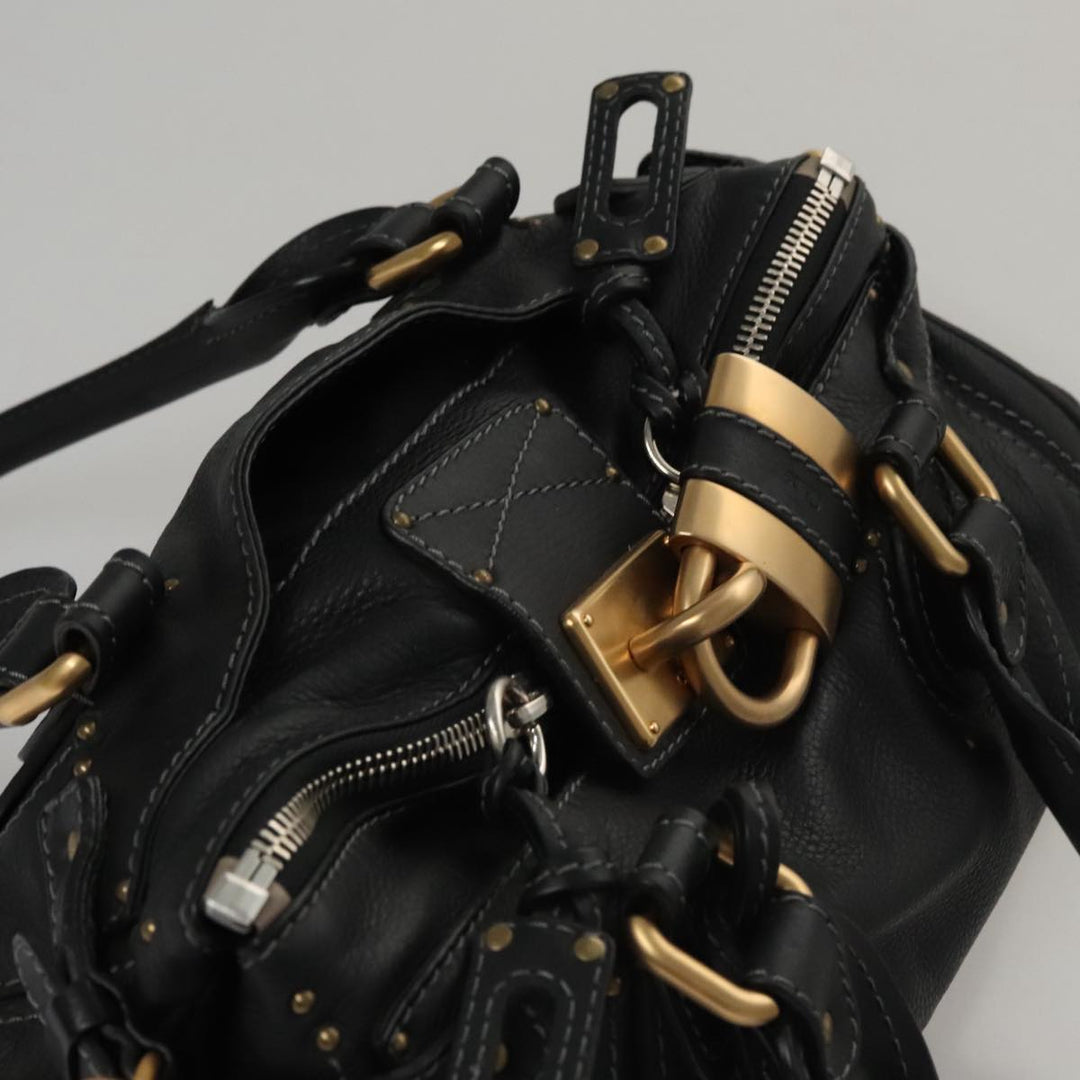 Chloe Paddington Hand Bag Leather Black Silver 111191