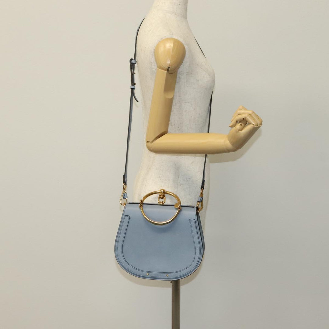 Chloe Nile Hand Bag Leather 2way Light Blue Gold 111358
