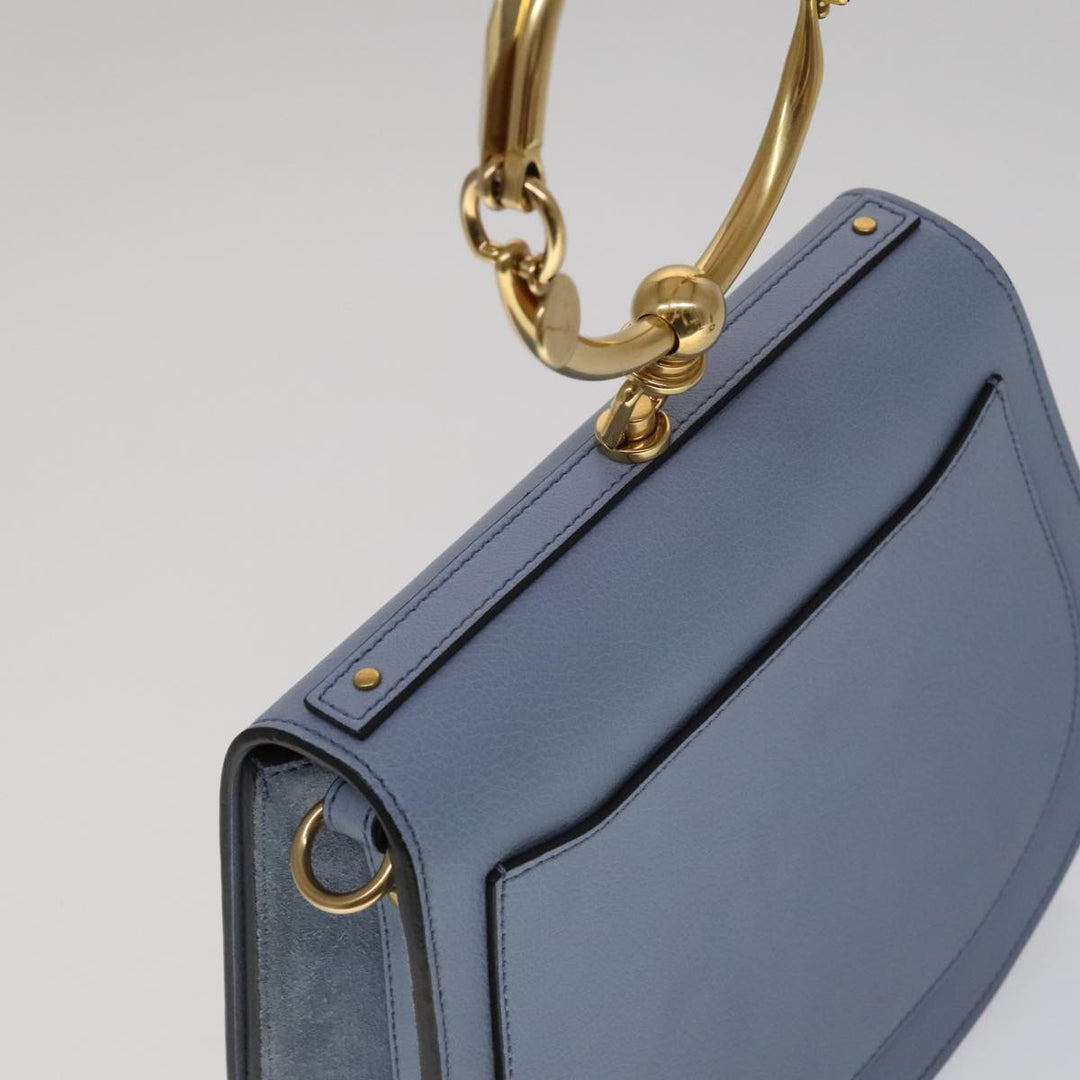Chloe Nile Hand Bag Leather 2way Light Blue Gold 111358
