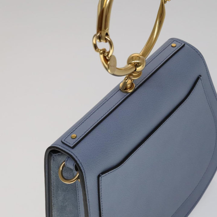 Chloe Nile Hand Bag Leather 2way Light Blue Gold 111358