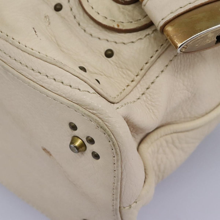 Chloe Paddington Hand Bag Leather Beige Silver 111498