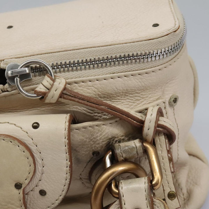 Chloe Paddington Hand Bag Leather Beige Silver 111498