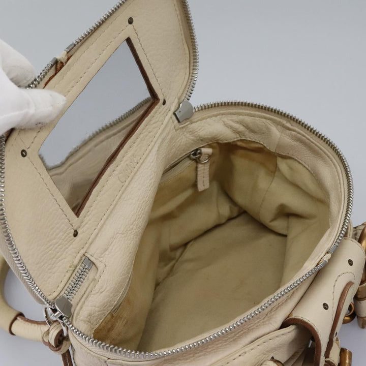 Chloe Paddington Hand Bag Leather Beige Silver 111498