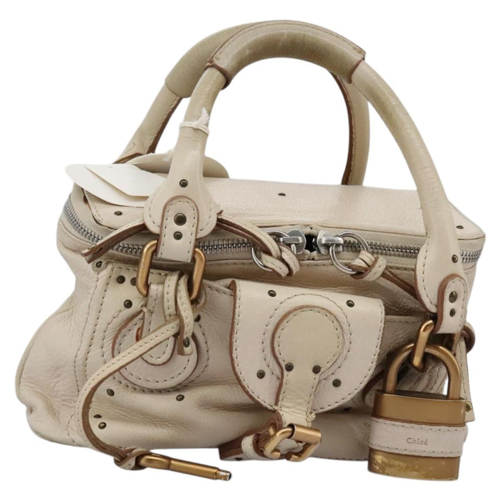 Chloe Paddington Hand Bag Leather Beige Silver 111498