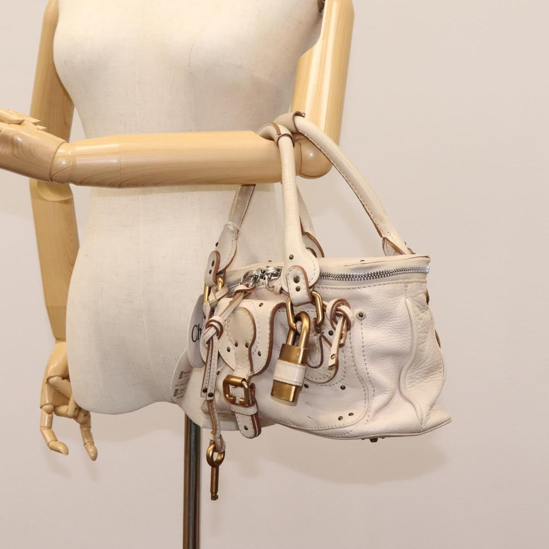 Chloe Paddington Hand Bag Leather Beige Silver 111498