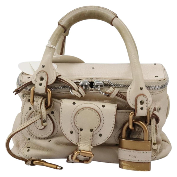 Chloe Paddington Hand Bag Leather Beige Silver 111498