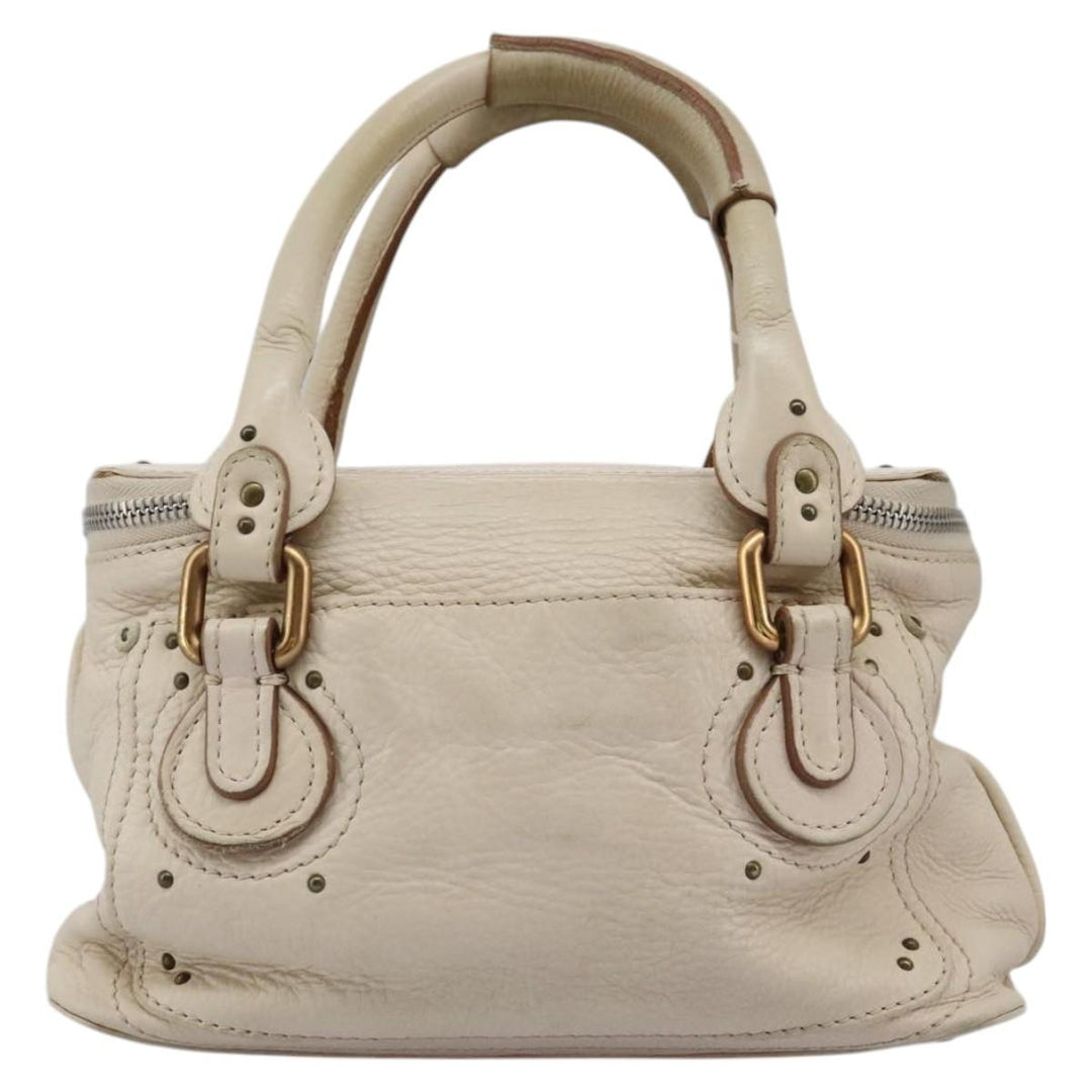 Chloe Paddington Hand Bag Leather Beige Silver 111498