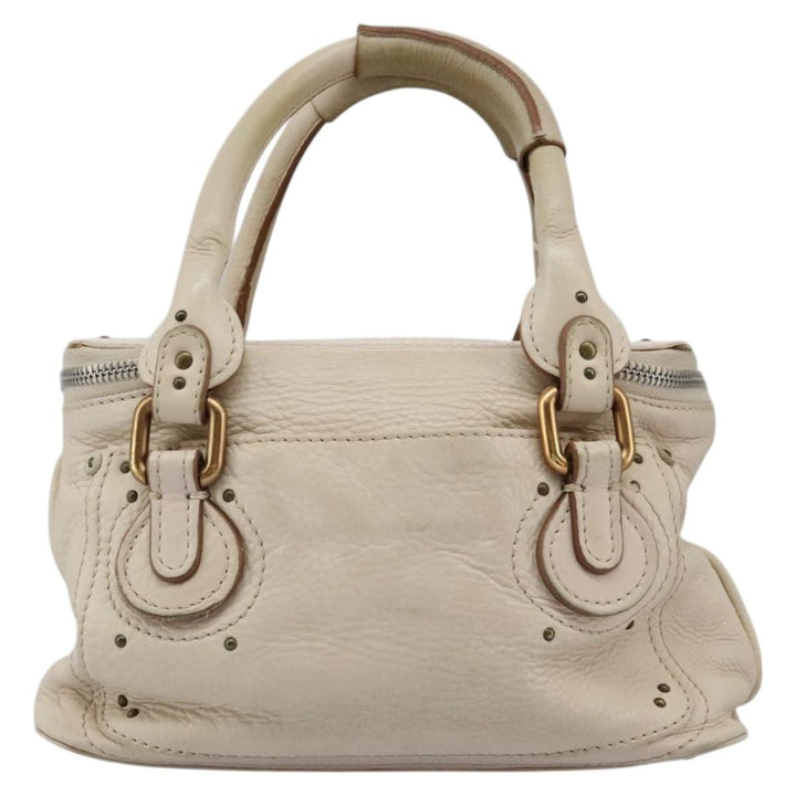 Chloe Paddington Hand Bag Leather Beige Silver 111498