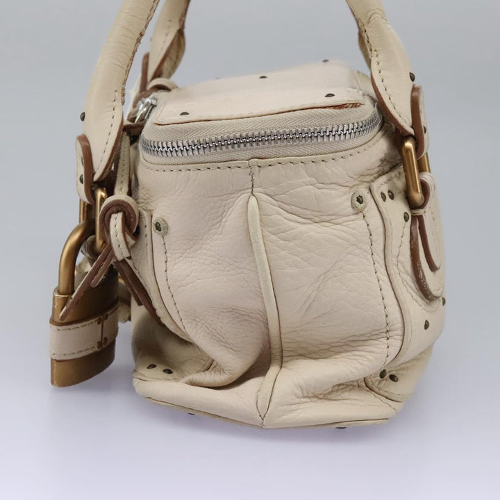 Chloe Paddington Hand Bag Leather Beige Silver 111498
