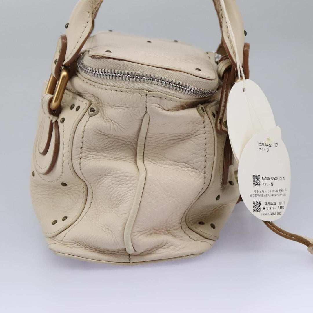Chloe Paddington Hand Bag Leather Beige Silver 111498