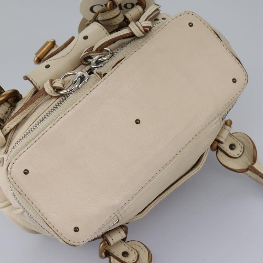 Chloe Paddington Hand Bag Leather Beige Silver 111498