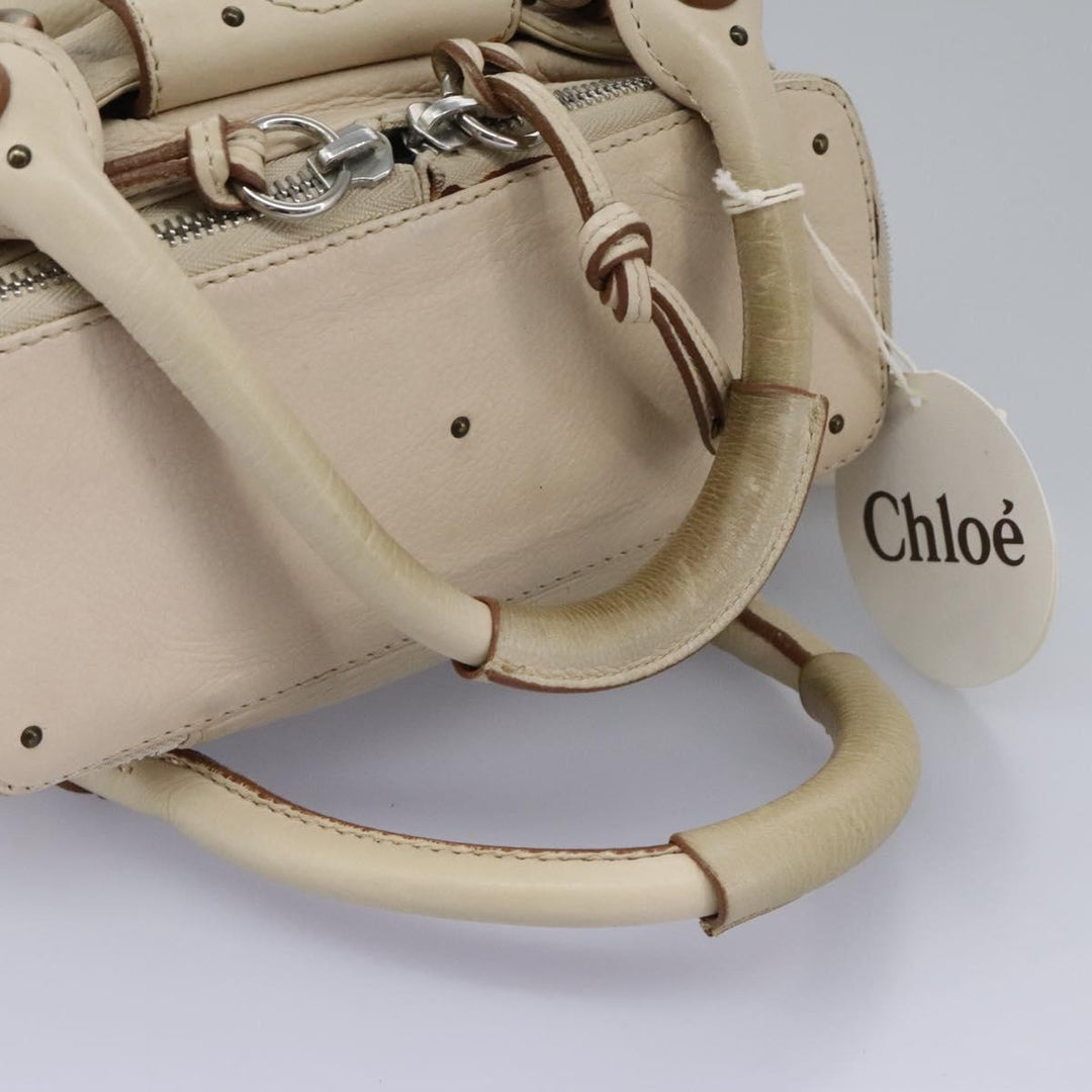 Chloe Paddington Hand Bag Leather Beige Silver 111498