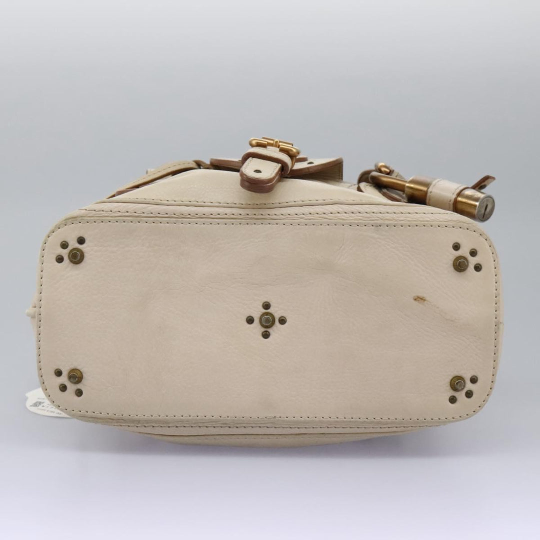 Chloe Paddington Hand Bag Leather Beige Silver 111498