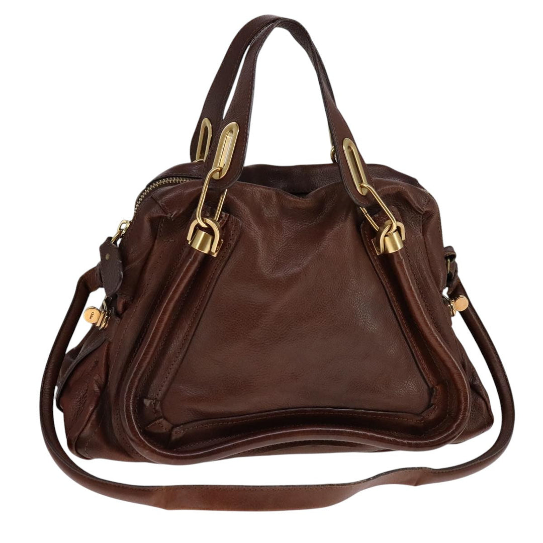 Chloe Paraty Hand Bag Leather 2way Brown Gold 111556