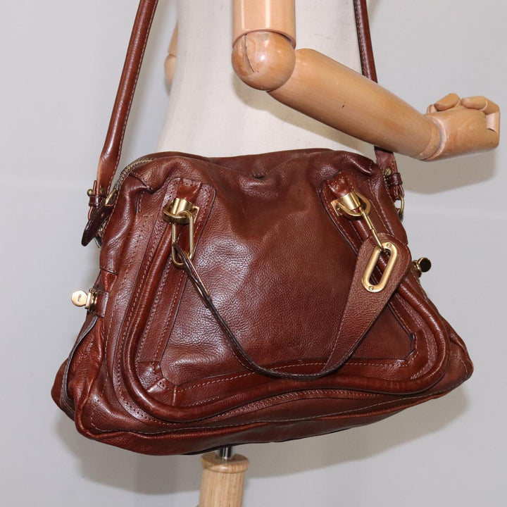 Chloe Paraty Hand Bag Leather 2way Brown Gold 111556