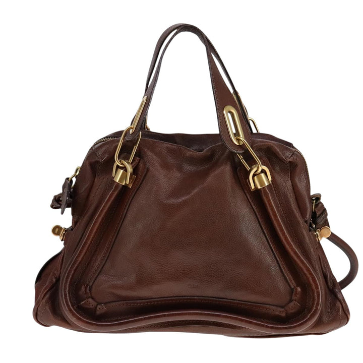 Chloe Paraty Hand Bag Leather 2way Brown Gold 111556
