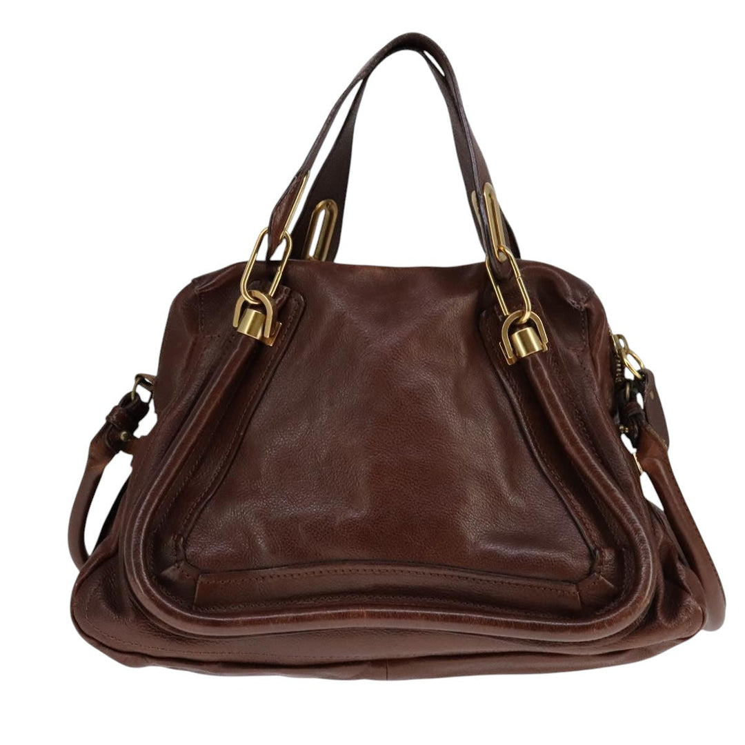 Chloe Paraty Hand Bag Leather 2way Brown Gold 111556