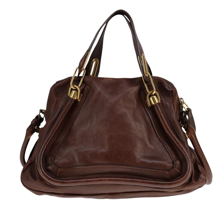 Chloe Paraty Hand Bag Leather 2way Brown Gold 111556