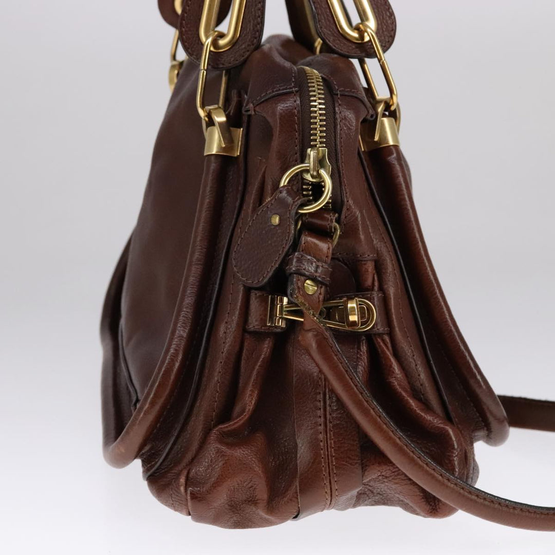 Chloe Paraty Hand Bag Leather 2way Brown Gold 111556
