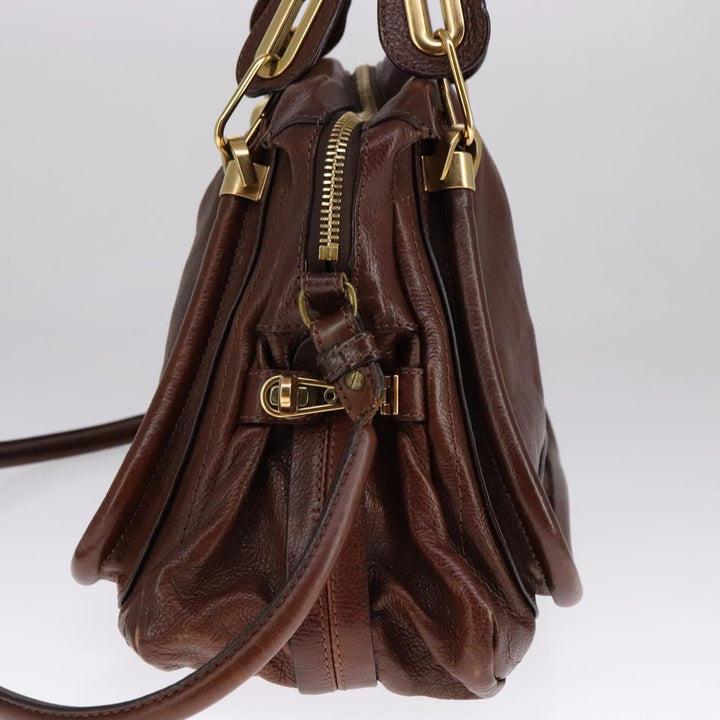 Chloe Paraty Hand Bag Leather 2way Brown Gold 111556